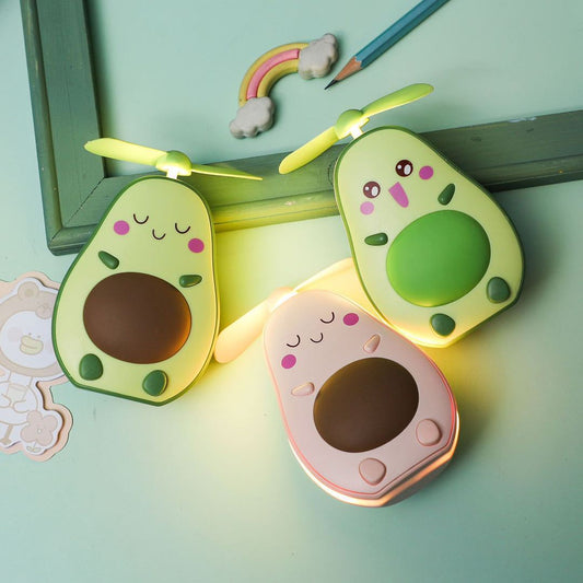Mini Avocado Fans with Light 3 in 1 Function of Night Light, Makeup Mirror and Portable Fan