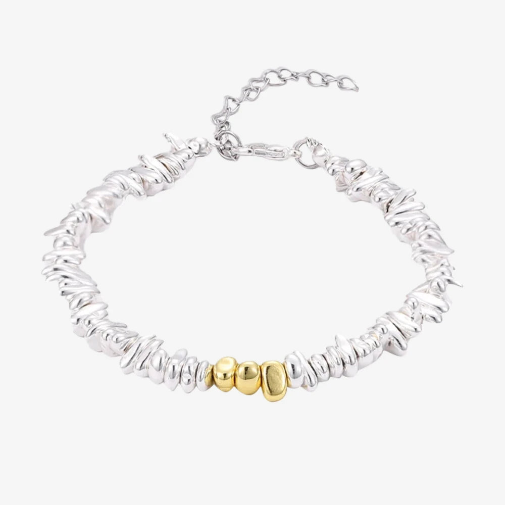 black agate bracelet with silver-plated accents