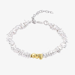 black agate bracelet with silver-plated accents