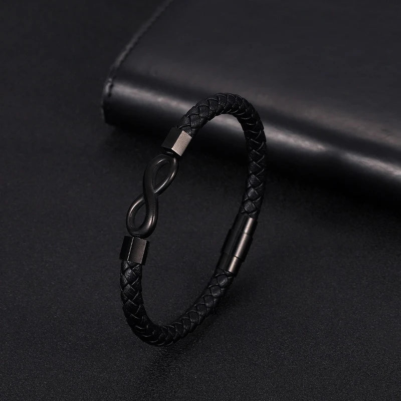 infinity leather bracelet symbolizing continuity and connection