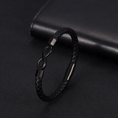 infinity leather bracelet symbolizing continuity and connection